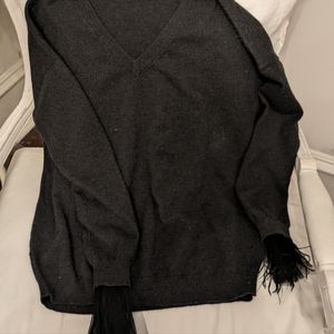 Bruno Cucinelli sweater with removable feather cuffs